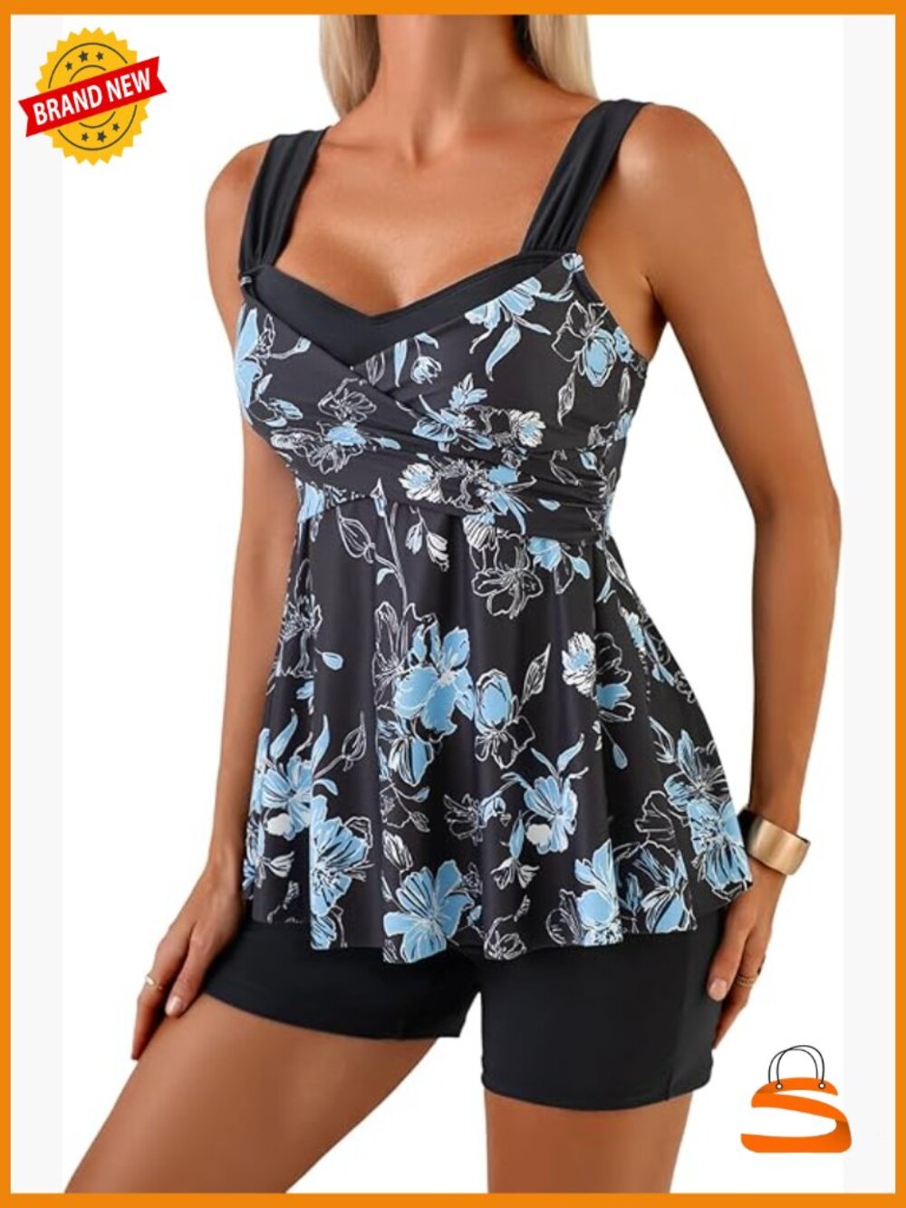 Tankini Swimsuit Tummy Control Full Coverage Two Piece with Boyshorts Square